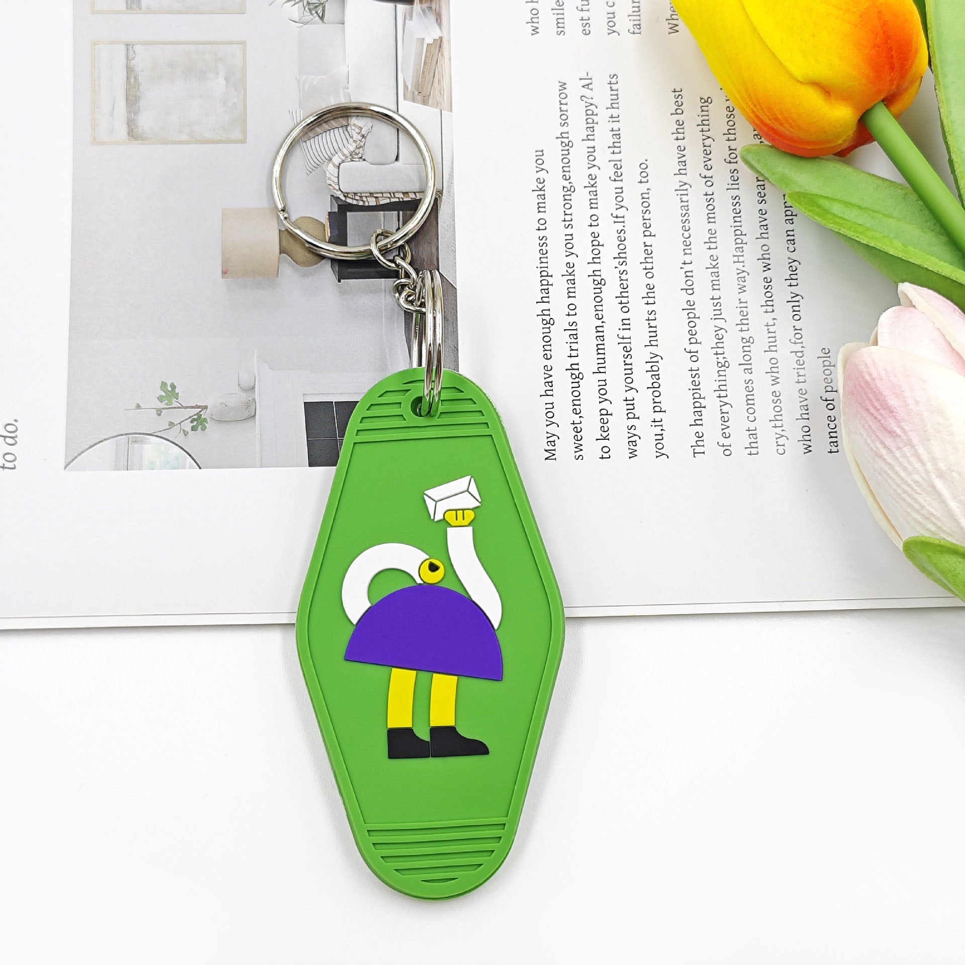 Custom 2D Soft PVC Rubber Hotel Motel Keychain Retro Key Tag For Gift