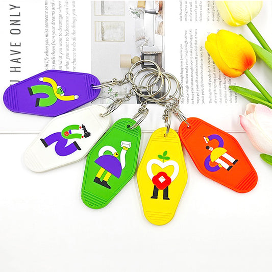 Custom 2D Soft PVC Rubber Hotel Motel Keychain Retro Key Tag For Gift